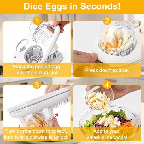 3-in-1 Egg Slicer for Hard Boiled Eggs& Egg Cutter, 304 Stainless Steel Cutting Wire, Heavy Duty Chopper & Dicer with Removable Catch Container –Multipurpose tool, Slices, Wedges, and Dices - Image 4