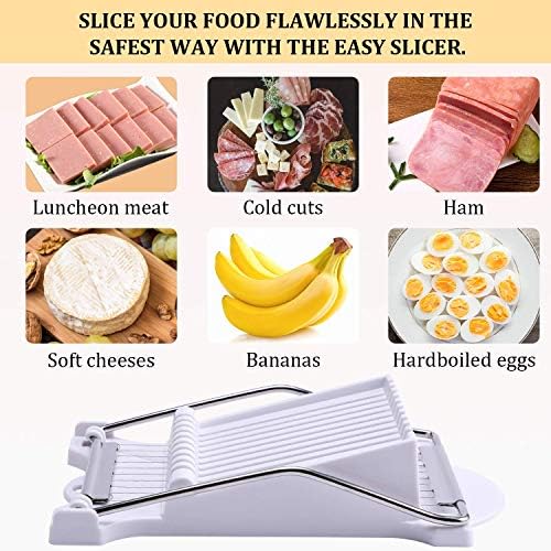 Slicer, Luncheon Meat Slicer Boiled Egg Fruit Soft Cheese Butter Slicers Cutter, Stainless Steel Wires, Cuts 10 Slices (White) - Image 3