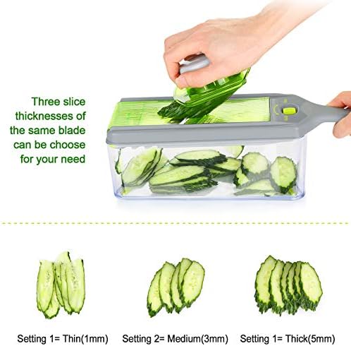 Mandoline Slicer Thickness Adjustable, FITNATE 9 in 1 Vegetable Chopper and Slicer with 5 Replaceable Slicing Blades, Cheese Slicer Salad Chopper with Container, Great for Salad and Cheese - Image 5