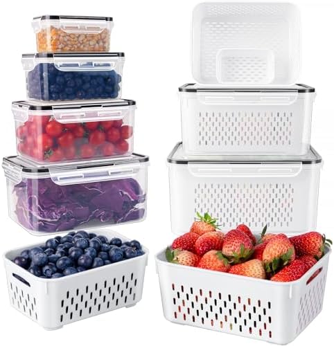 Fruit Storage Containers for Fridge with Removable Colander 6 pcs