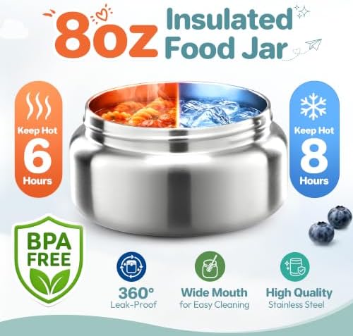 Bento Lunch Box Set for Kids with 8oz Soup Thermo, Leak-Proof Lunch Containers with 4 Compartment, Kids Thermo Hot Food Jar and Insulated Lunch Bag for Kid to School-Black