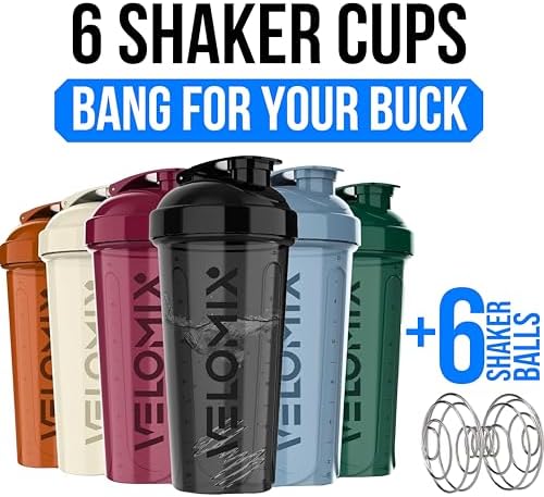 VELOMIX 6 Pack 28oz Protein Shaker Bottle for Protein Mixes, Earth Tones - Image 2