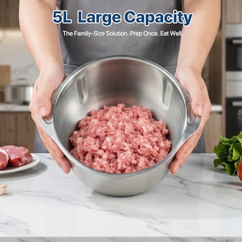 20 Cups Large Capacity Food Processor,5 Speed Electric Meat Grinder Vegetable Chopper,500W Powerful Motor 6 Bi-Level Blade Meat mincer for Vegetable, Nuts, Onion, Garlic with 304 Stainless Steel Bowl - Image 5