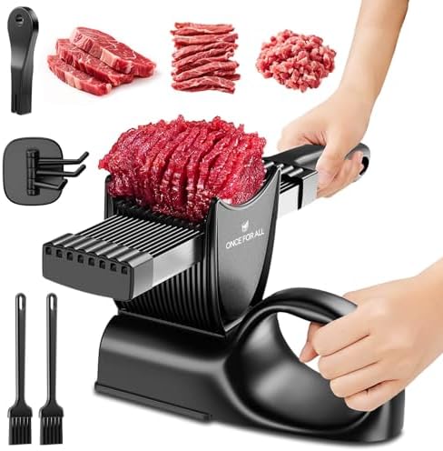 ONCE FOR ALL Fresh Meat Slicer, Adjustable 2 or 4 mm, Jerky Slicer, 17-in-1 by ONCEFORALL
