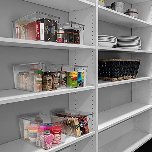 Plastic Storage Bins With lids – Perfect Kitchen Fridge Organizer, Pantry Organization, Cabinet Organizers (4 Pack)