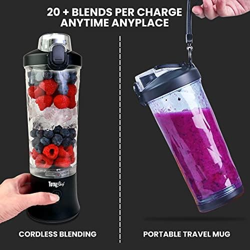 Total Chef Portable Blender - For Smoothies & Protein Shakes, USB Rechargeable Cordless Mini Travel Mixer, Personal Juicer, Ice Crusher, Blender Bottle for Home & Kitchen, 20oz, Black - Image 3