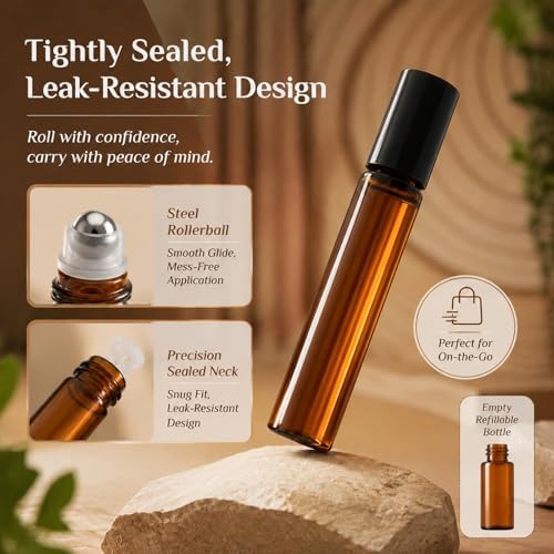 24Pack 10ml Amber Glass Roll On Bottles for Essential Oils &Perfume - Image 3