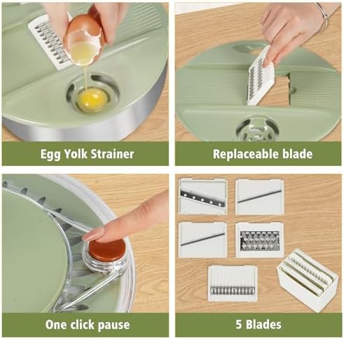 KITHELP Stainless Steel Salad Spinner Large 5.3Qt, Lettuce Spinner Dryer with 5 Blades Slicer, Vegetable Spinners, Lettuce Spinner, Fruit Washer Bowl with Strainer, Non-Slip Base, Dishwasher Safe - Image 3