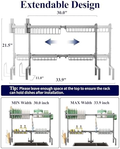 Adjustable Over The Sink Dish Drying Rack, 26.8" -33.9"x21.5"