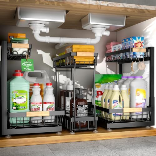 3-Pack Under Sink Organizer, 2-Tier Pull-Out Cabinet Organizer