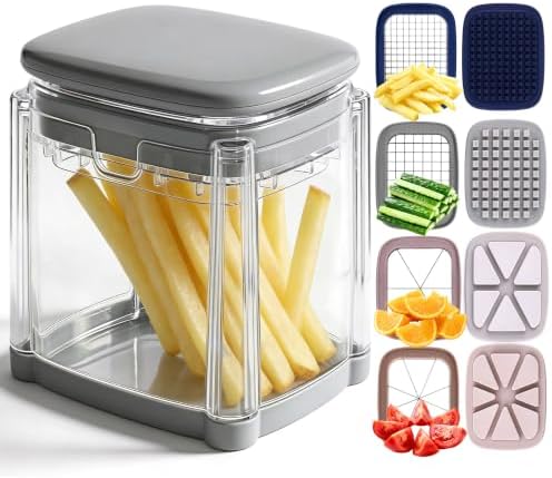 French Fry Cutter, Manual Potato Cutter, 4 Stainless Steel Blades, BPA-Free