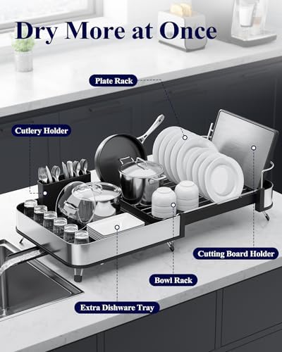 Expandable Metal Dish Drying Rack, 16.1-26.6" L x 12.6" W, Black