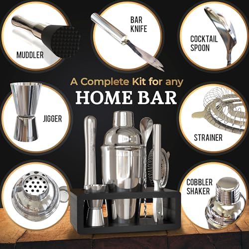 Cocktail Shaker Set: Bartender Kit for Home Bar Mixology Cocktail Bar Set Plus E-Book with 30 Recipes (Silver)