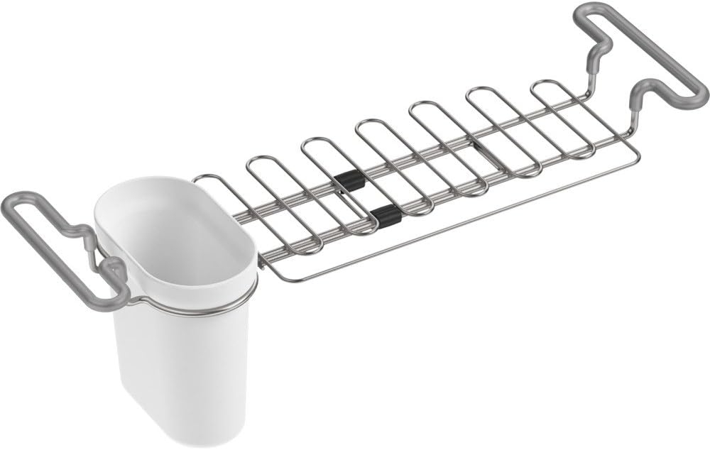 Kohler K-5473-0 Multi-Purpose Over-The-Sink Drying Rack, Caddy with Kitchen Towel Bar Holder, Soaking Cup. Expandable 14.6" to 17.6", White