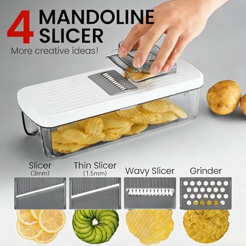 6-in-1 Vegetable Chopper Mandoline Slicer with 6 Blades & Container, Onion Cutter Dicer, Kitchen Gadgets & Essentials for Food Prep - Image 2