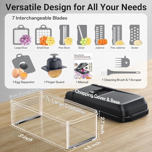 15-in-1 Vegetable Chopper, 7 Blade Multifunctional Food Chopper with Container, Chopper Veggie Cutter for Salad Potato Carrot Garlic, Home Kitchen Essential (Black, 15 in 1) - Image 2