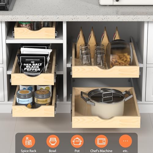 Wooden Pull Out Cabinet Organizer, 21'' Deep Slide Out Drawer