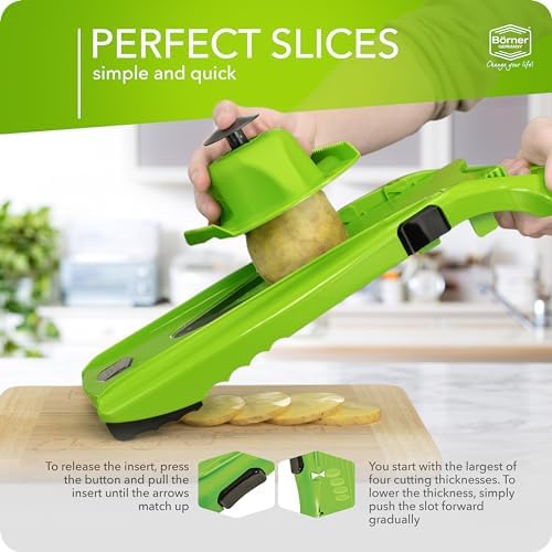 Börner Mandoline Slicer V5 (Basic Set) • Vegetable V-Slicer for Slices in 4 Thickness Settings • Stainless Steel V-Blade • Adjustable Kitchen Slicer for Vegetables & Fruits • Color: Green - Image 5