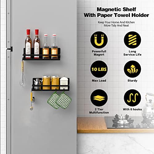 Magnetic Spice Rack Refrigerator Magnetic Shelf Fridge Organizer Space Saver Container for Kitchen/Apartment, Drill free, Black 4 Packs