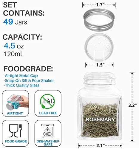 Spice Jars with 372 Labels, 49 Pcs 4.5 oz Glass Seasoning Containers