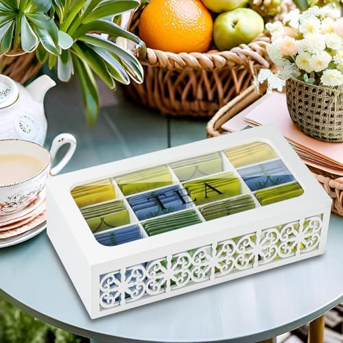 Tea Box Organizer, 12-Slot Wood Tea Bag Storage