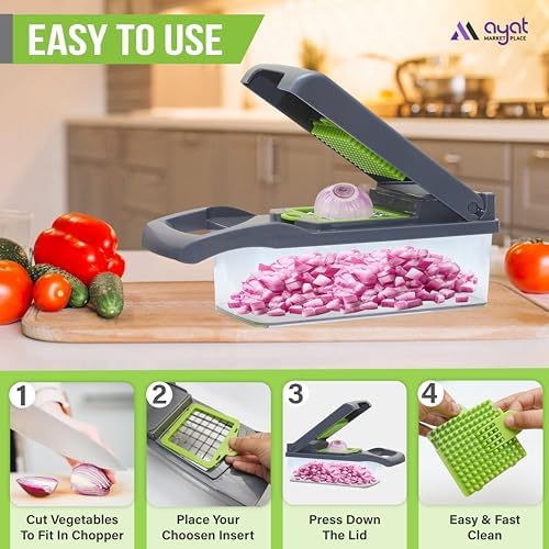 Vegetable Chopper Container Onion Slicer | 16 in 1 Multi Functional Food Chopper with Container BPA Free Material & Dishwasher Safe Veggie Chopper Vegetable Cutter - Image 2