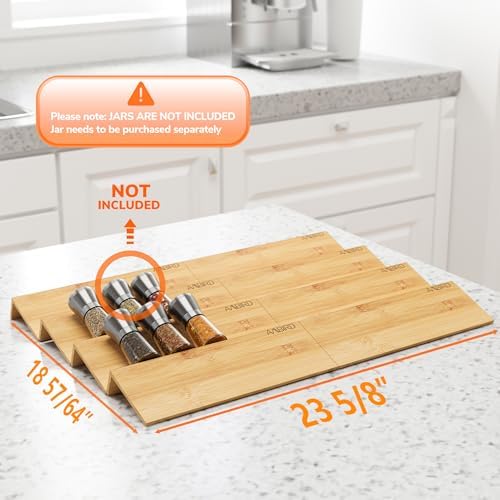 Bamboo Spice Drawer Organizer with Non-slip Mat,4 Tier - 2 Set Jar Spice Rack Tray From 12''to 24'',Hold up 48 Jars Seasoning Organizer for Kitchen,Cabinet,Drawers,Countertop