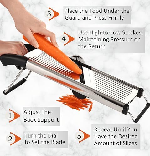 Adjustable Mandoline Slicer for Kitchen– French Fry Cutter, Potato Slicer Vegetable Slicer Tomato Slicer in Kitchen Essentials with Resistant Gloves- Stainless Steel Mandolin vegetable cutter
