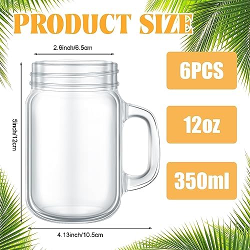 6 Pcs 12 oz Mason Jar Glasses with Handle No Lids Cups for Beverages