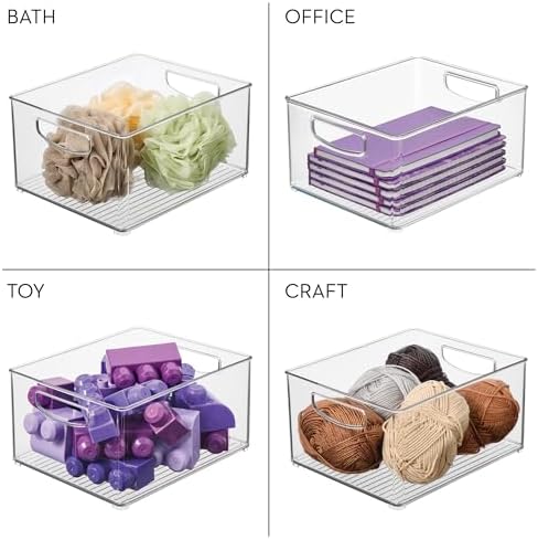 Stackable Clear Plastic Bin with Handles, 2-Pack
