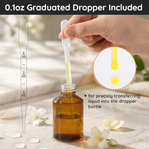 Segbeauty 2oz Amber Glass Dropper Bottles for Travel Toiletries, 4pcs Small Refillable Perfume Oil Bottles with Dropper, 60ml Travel Eye Droppers, Cosmetic Liquids Serum Container with Transfer Tool - Image 4