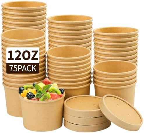 Wuadua Soup Containers with Lids Paper Ice Cream Containers 12oz 75 Pack by Wuadua