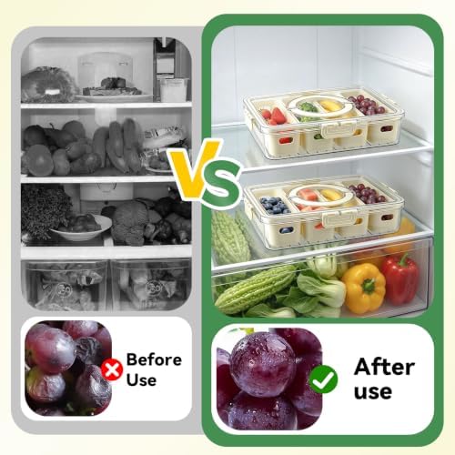 Veggie tray with lid for fridge, Produce Saver Bin with Lid & Handle