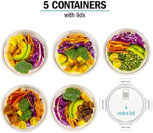 Round Glass Containers with Air Vent Lids (5 Pack) – 32oz