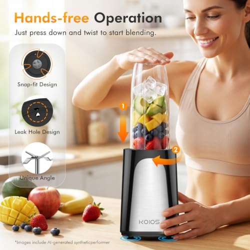 KOIOS 1000W Smoothie Blender, 15-in-1 Single Serve Set, Press-Twist Design - Image 2