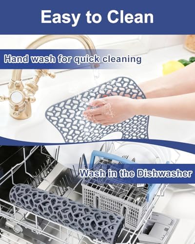 Silicone Sink Protectors for Kitchen Sink, 24.8"x12.9" Kitchen Sink Grid Accessory, Heat-Resistant, Non-Slip Silicone Grid Mat for Bottom of Stainless Steel & Farmhouse Sinks, Center Drain (Gray)