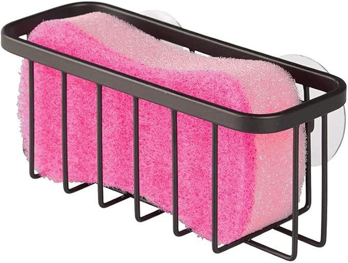 JANE'S CUTIE Kitchen Sink Sponge Holder, Kitchen Sink Sponge Rack, Sink Box, Dishwashing Soap Holder (Black)