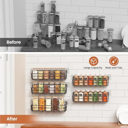 Spice Rack Wall Mounted 5 Pack, For Spice Jars & Seasonings,Black
