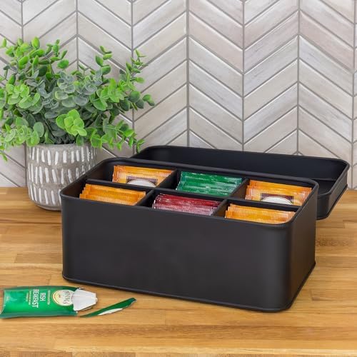 Enamelware Tea Bag Box (Black), Classic Sleek Style Tea Storage Tin