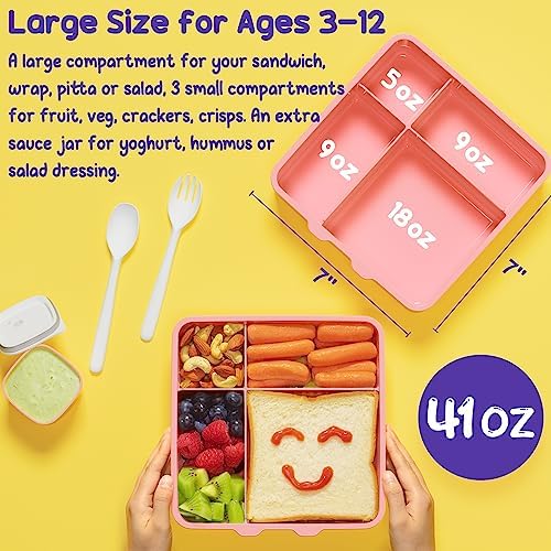 Bento Lunch Box for Kids, Toddler Bento Box with 4 Compartments