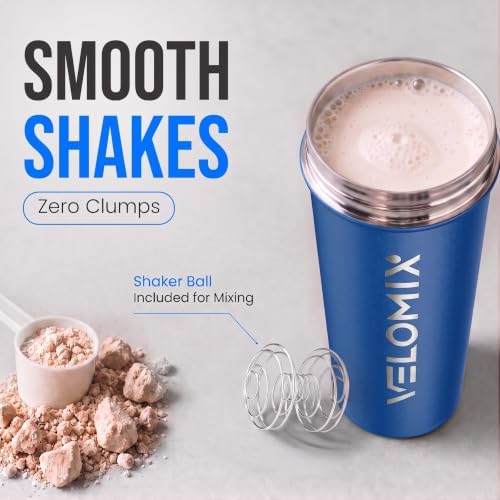 VELOMIX 24oz Stainless Steel Shaker Bottle with Wire Whisk (Steel-Blue) - Image 4