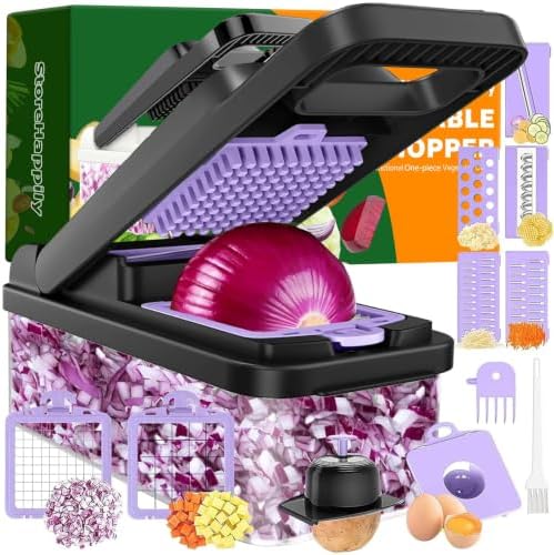 12-in-1 Vegetable Chopper 7 Blades, Veggie Cutter with Handle, Black/Purple by StoreHappily