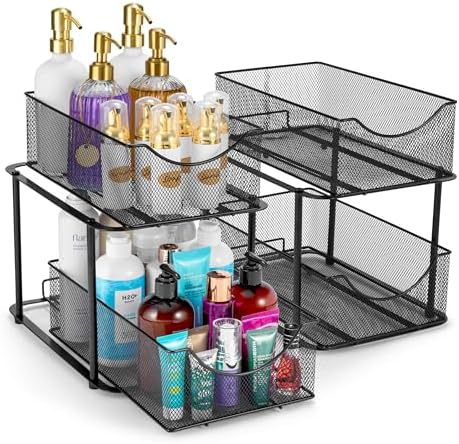 Pull-Out Under Sink Organizer, Mesh Construction (Black, 2 Pack)