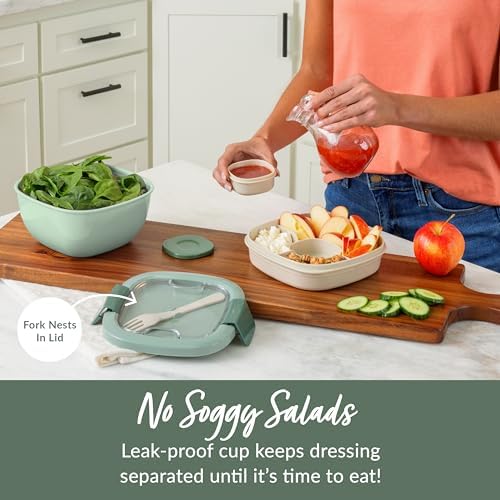 Salad Container, Lunch Bowl with 4-Compartment Toppings Tray, 54 oz