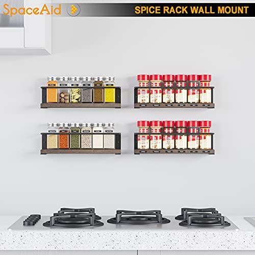 Spice Rack Organizer for Cabinet Door or Wall Mount (4 Pack) with 415 Spice Labels - Wood Hanging Seasoning Shelf for Cupboard Pantry or over the Stove
