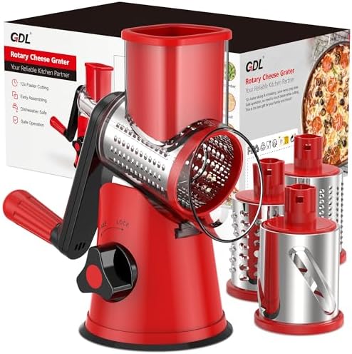 GDL Cheese Grater Hand Crank, Rotary Cheese shredder, Vegetable Slicer by GDL