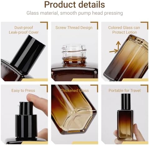 Segbeauty 3.38oz Glass Lotion Dispenser with Pump, 4 Pack Gradient Brown Refillable Cosmetic Containers 100ml Lotion Bottle Travel Size with Pump Empty Container Glass Travel Bottles for Toiletries - Image 2