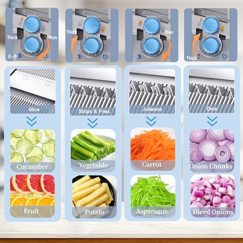 Upgraded Safe Mandoline Slicer for Kitchen, Potato Slicer for Chips, Multi Vegetable Chopper with Drain Basket Storage Container, Thickness Adjustable Versatile Faster Slice Artifact (Blue) - Image 5