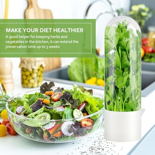 3Pcs Refrigerator Herb Keeper Containers,Herb Saver Jars with Herb Stripper