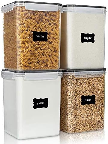 5.2L Flour Sugar Storage Containers, 4 PCS, Black